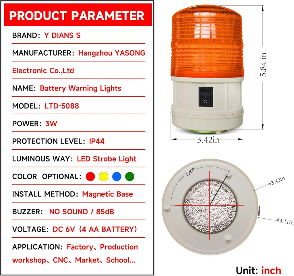 Led Strobe Lights Magnetic Battery Amber Flashing Beacon Light with No Sound Emergency Lights for Vehicles Trucks Car