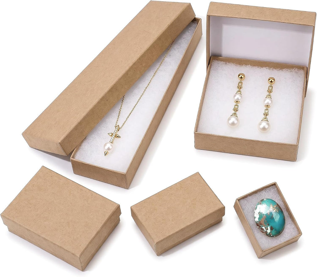 TheDisplayGuys 100 Cardboard Jewelry Gift Boxes with Inserts - Kraft Brown