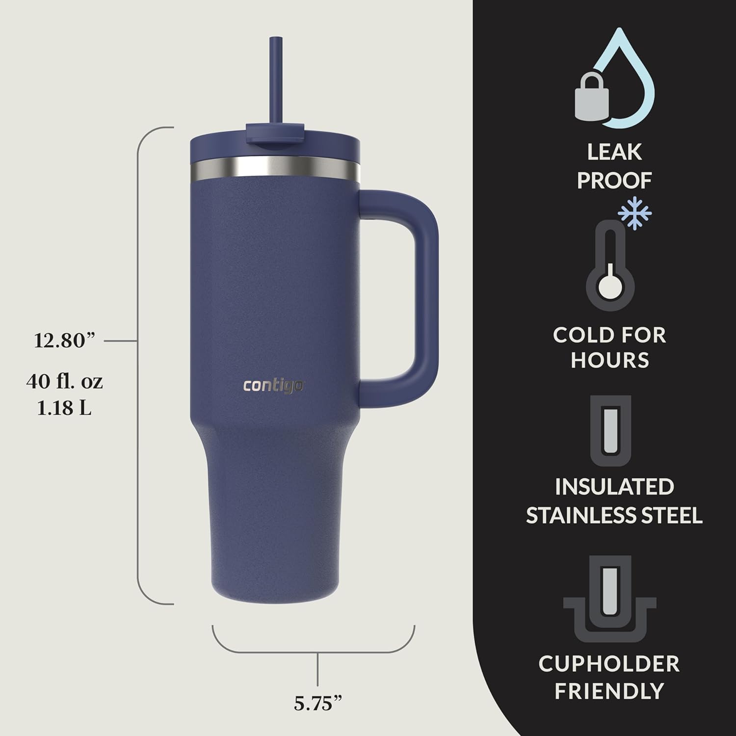 Streeterville 40oz Tumbler Stainless Steel Vacuum Insulated Leak-Proof Cold for 29 Hours Indigo