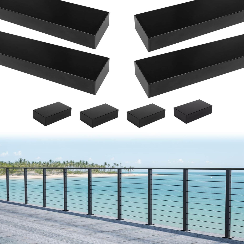 4Pack 4ft Black Aluminum Cable Railing Handrail Rectangular HL10