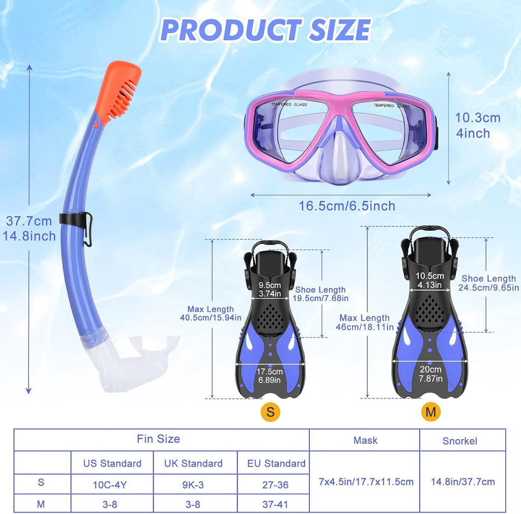 Youth Snorkel Set for Ages 7-16, Snorkeling Gear for Kids with Panoramic View Mask Anti-Fog Anti-Leak Full Dry Top