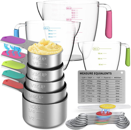 Magnetic Measuring Cups and Spoons Set, 5 Stainless Steel Measuring Cups for Dry and Liquid Ingredients, 7 Magnetic