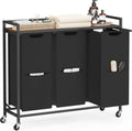 Laundry Sorter, 43.5 Gal. (165 L) Laundry Hamper Basket with 3 Compartments, Rolling Cart with Wheels, Shelf