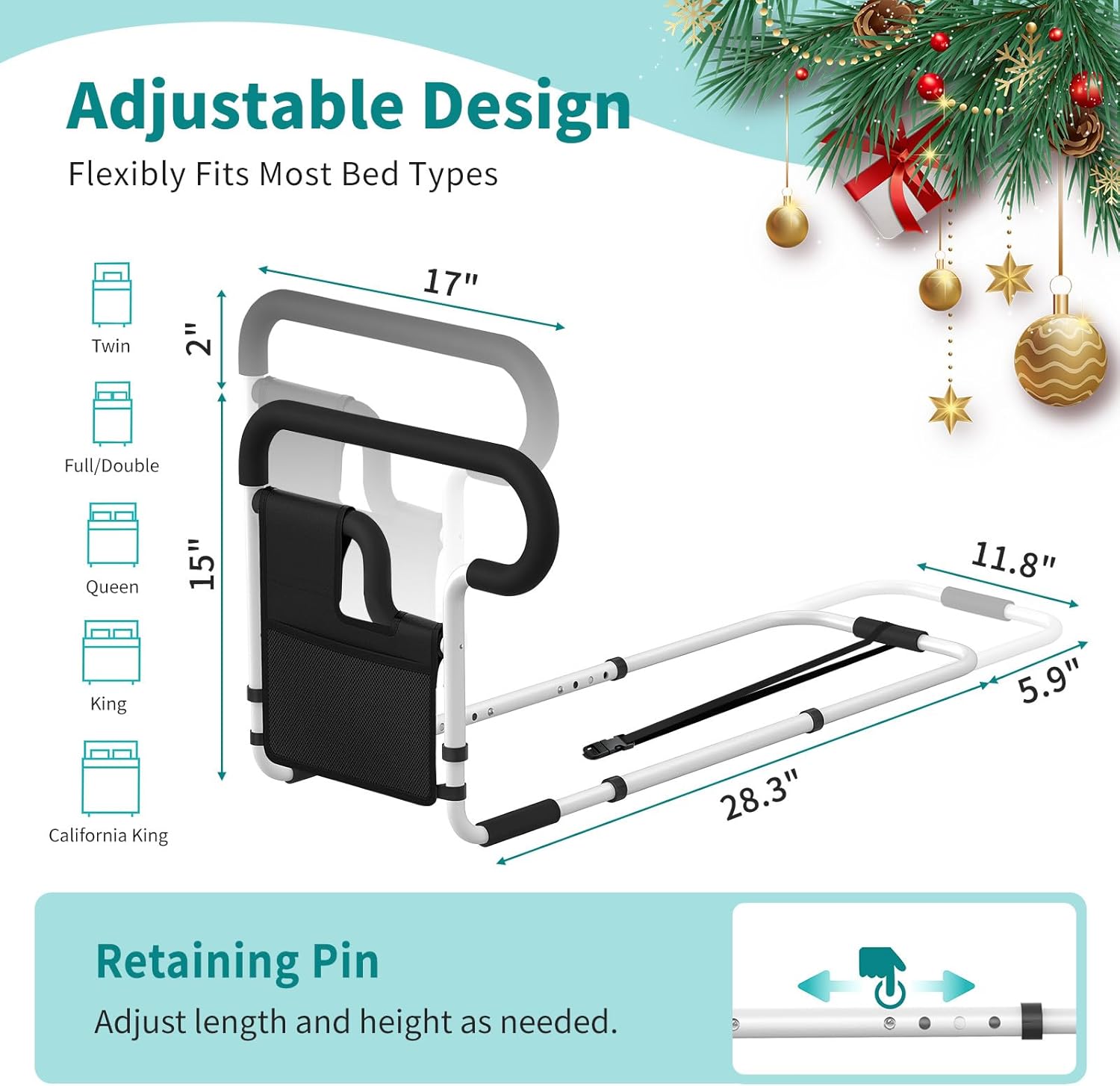 Bed Rails for Elderly Adults Safety, Adjustable Bed Rail for Elderly, Bed Assist Rail for Senior with 2 Bag, Fit Most