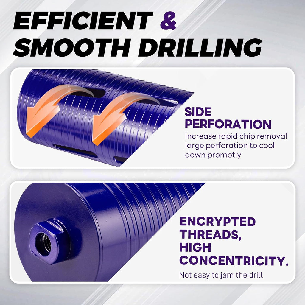 1-1/2" Core Drill Bit with Pilot Bit & Adapters(SDS Plus and 1/2" Hex), 5/8"-11 Thread, 9.5" Depth, Upgraded-Welded