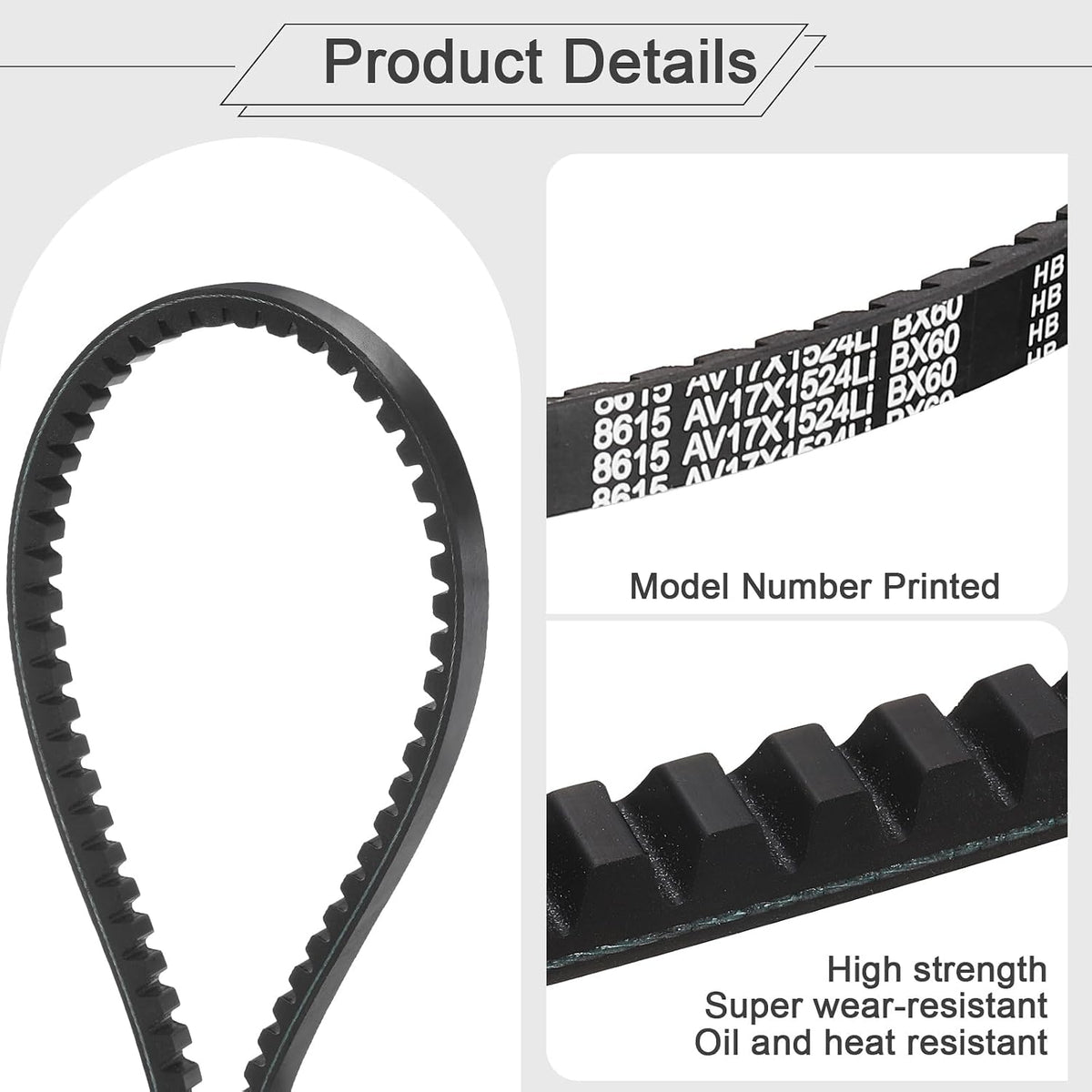uxcell 2 Pcs BX60 EPDM V-Belt, Raw Edge Cogged Industrial Rubber V Belt 0.67" Width x 60" Inside Circumference