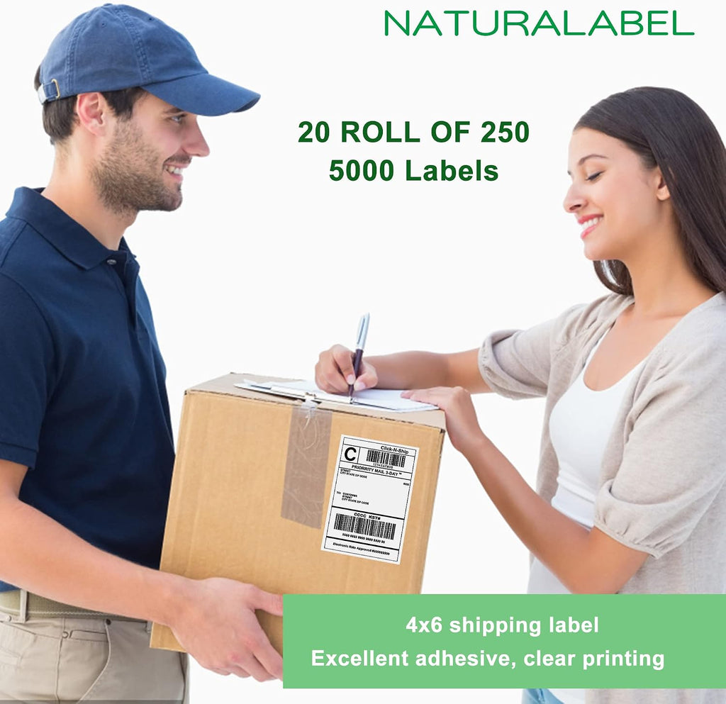 4" x 6" Direct Thermal Shipping Labels, 5,000 Labels, 20 Rolls | With perforated lines, writable, compatible with