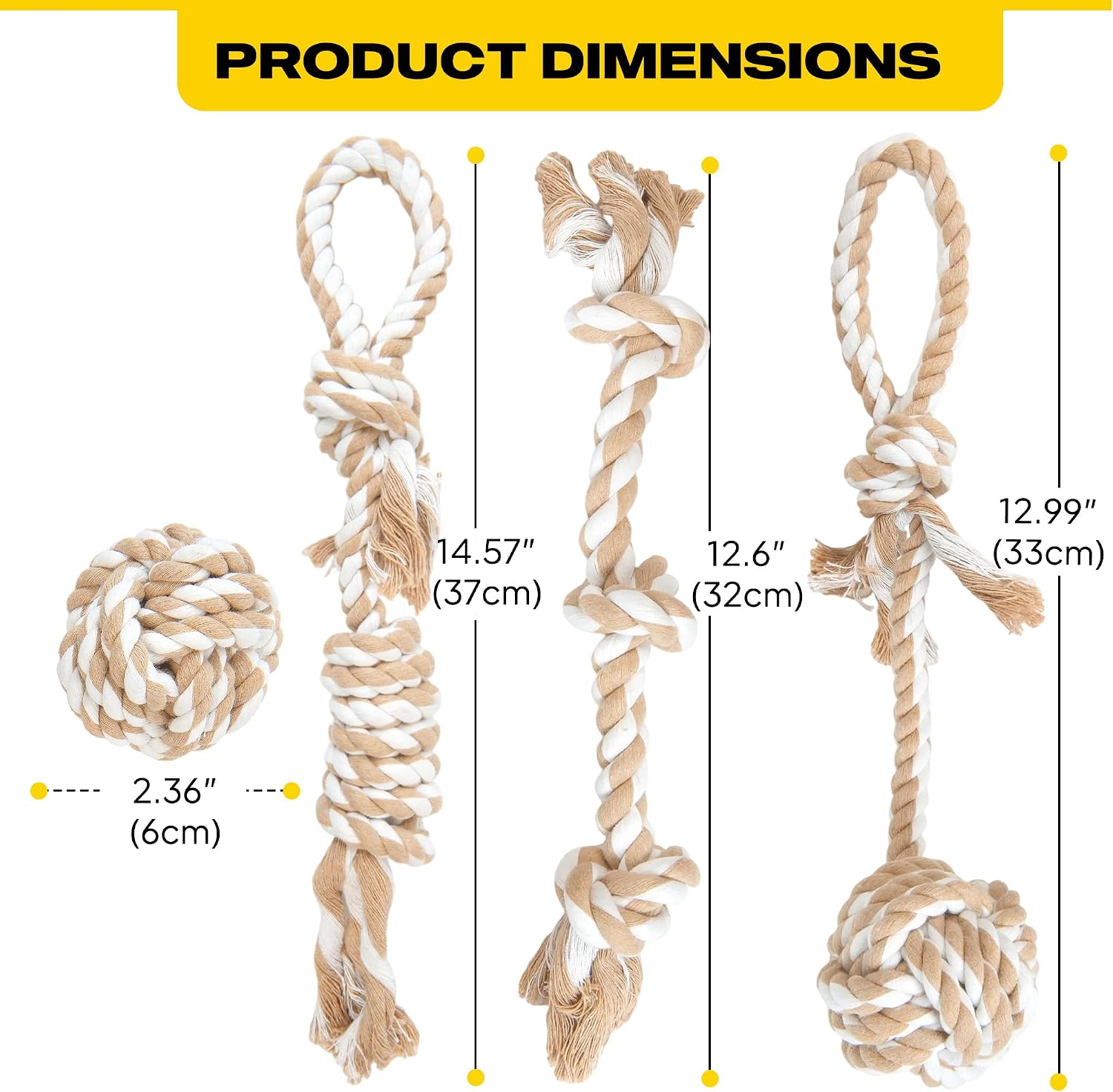Dog Rope Toys 4 Pack, Puppy Teething Sturdy Cotton Chew Tug Ropes Indoor/Outdoor, Exercise Interactive Tug O'War Toys