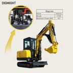Powerful 3.5 Ton Mini Excavator Machine - Heavy-Duty with 25 HP Kubotadiesel EPA Engine, Air Conditioner & Pilot
