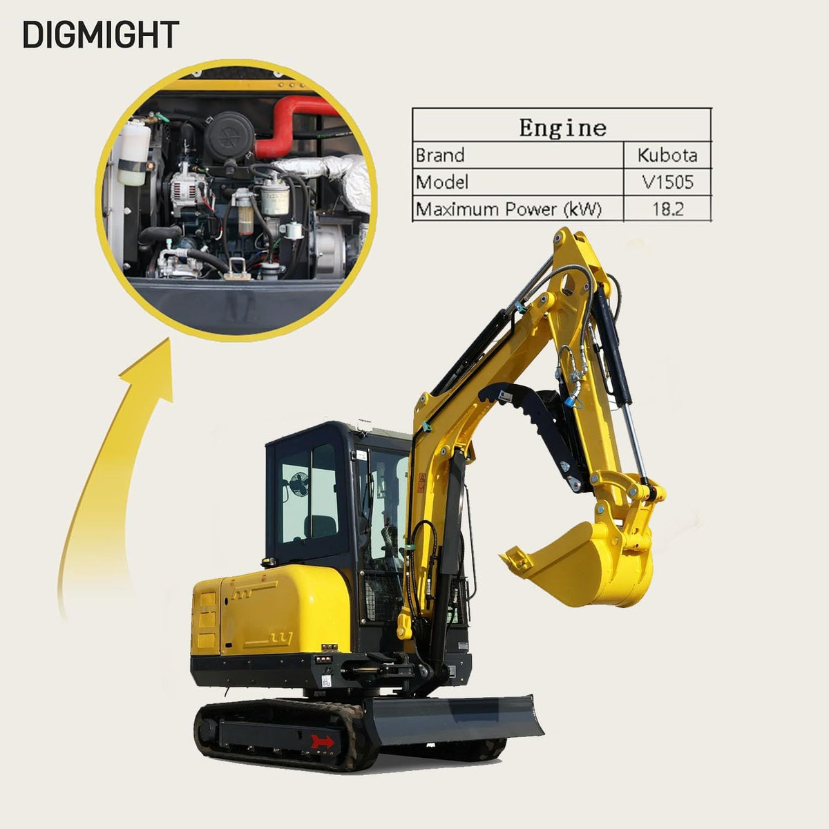 Powerful 3.5 Ton Mini Excavator Machine - Heavy-Duty with 25 HP Kubotadiesel EPA Engine, Air Conditioner & Pilot