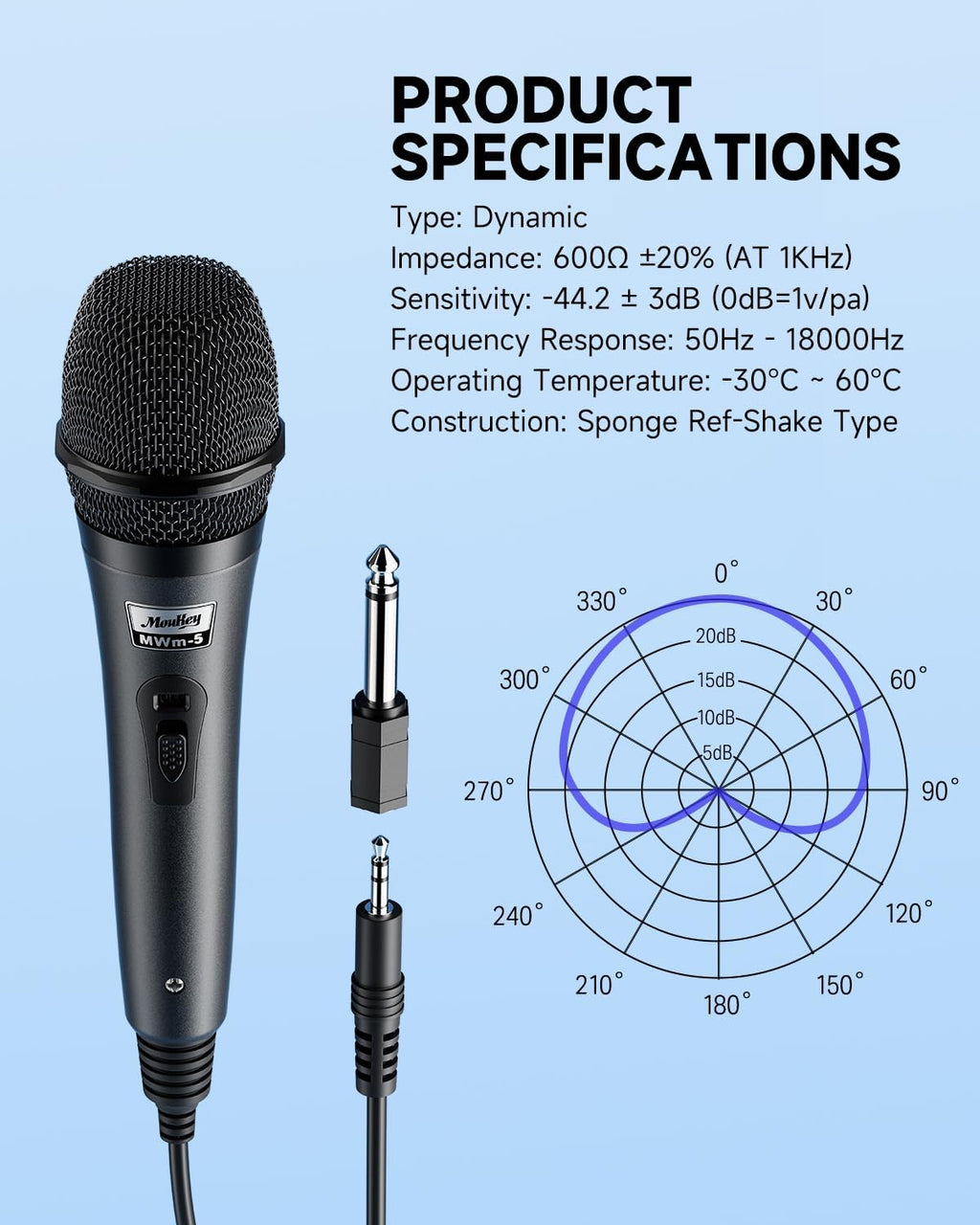 Wired Handheld Vocal Microphone, Metal XLR Dynamic Cardioid Mic with 13 ft Cable, for Singing, Stage, Party