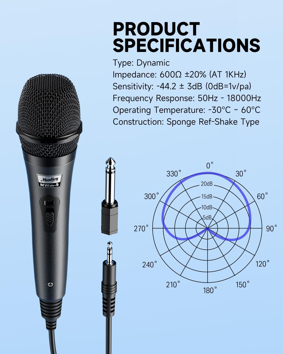 Wired Handheld Vocal Microphone, Metal XLR Dynamic Cardioid Mic with 13 ft Cable, for Singing, Stage, Party