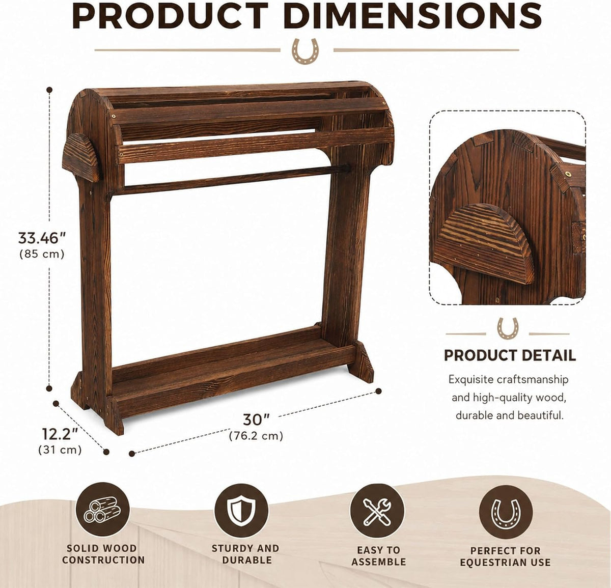 Large Wood Saddle Rack with Curved Top Surface, for Horse Tack Organizers