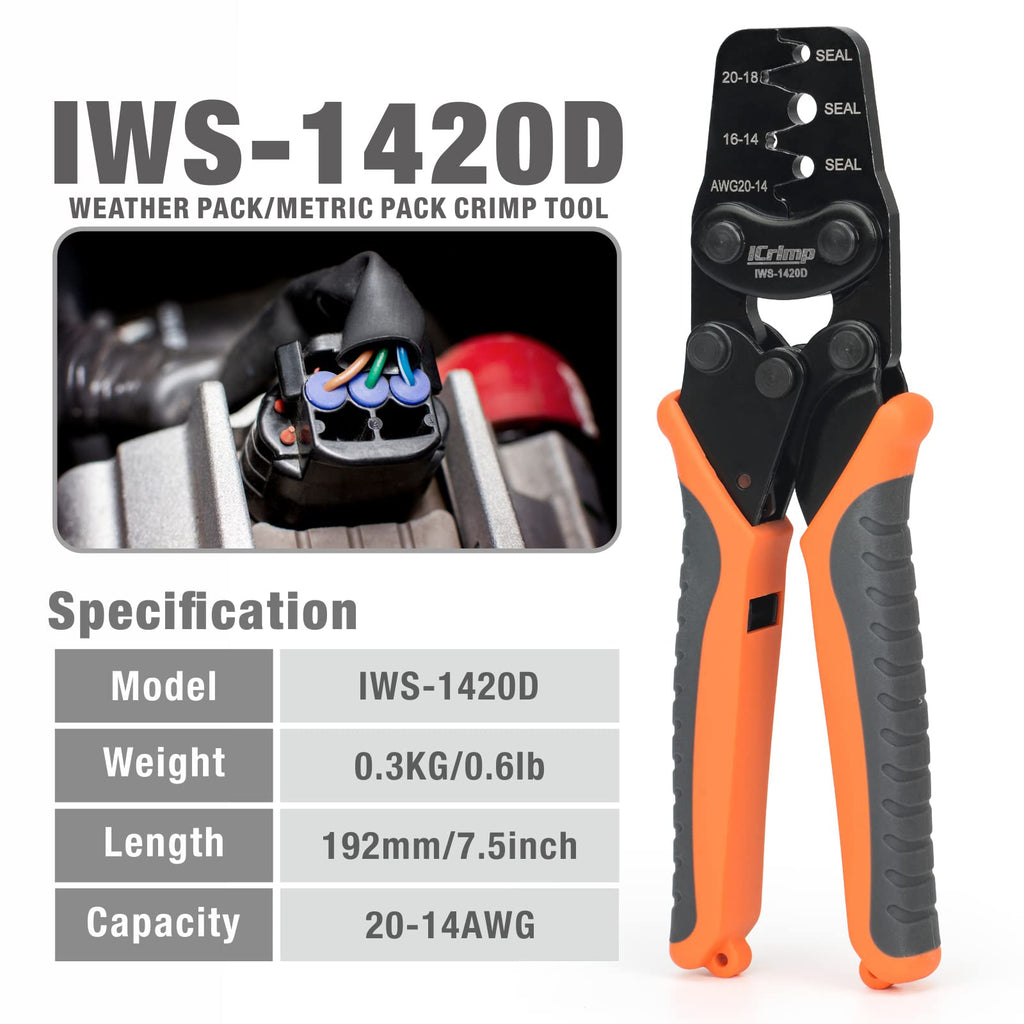 iCrimp Weather-Pack/Metri-Pack Crimping Tool, 20-14 AWG Wire Crimper for Delphi Packard Sealed & Unsealed Terminals