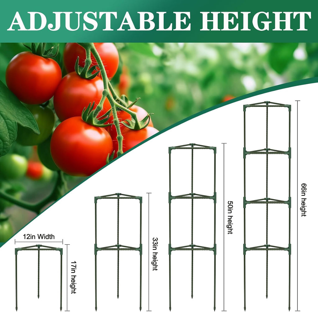 Tomato Cages for Garden,6 Pack 50in Tall Tomato Plant Support Stakes Adjustable Heavy Duty Steel Plant Tower Stakes