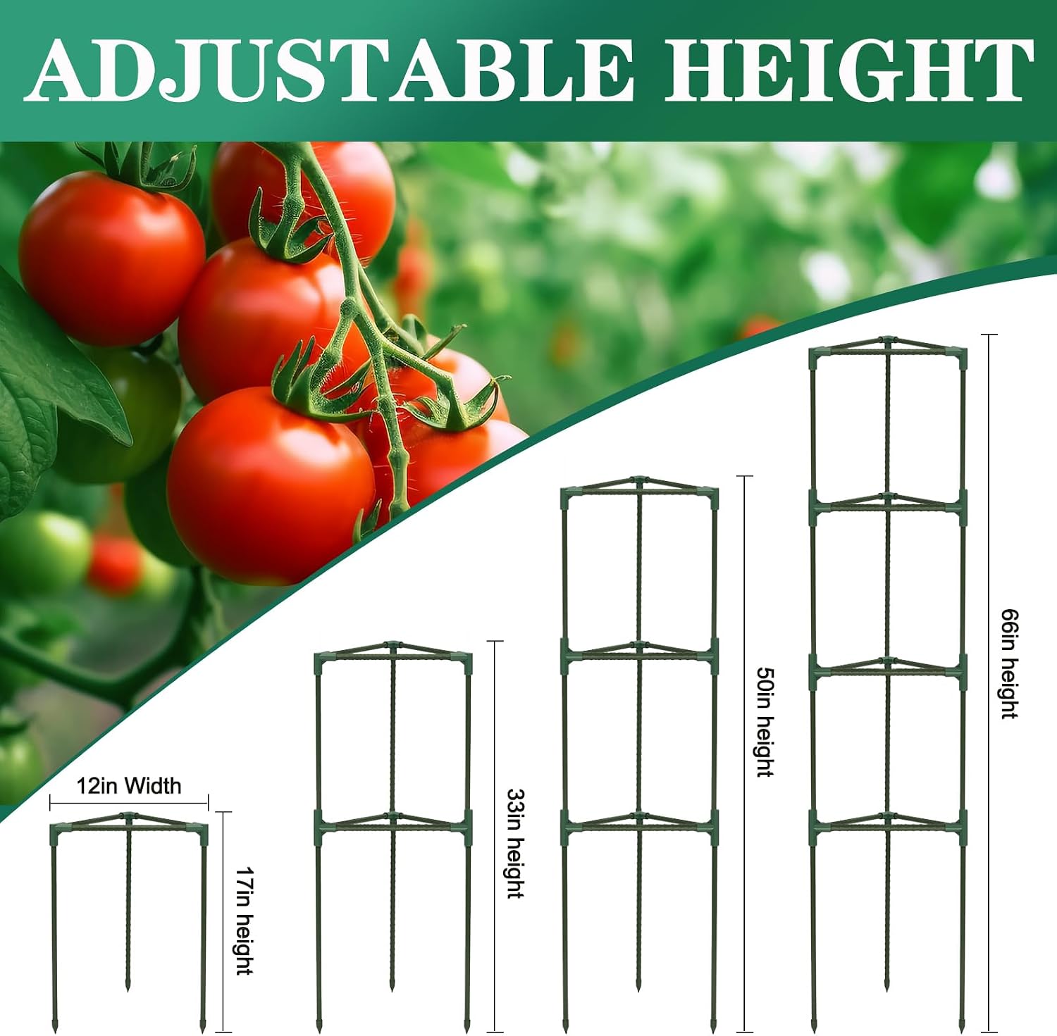 Tomato Cages for Garden,6 Pack 50in Tall Tomato Plant Support Stakes Adjustable Heavy Duty Steel Plant Tower Stakes