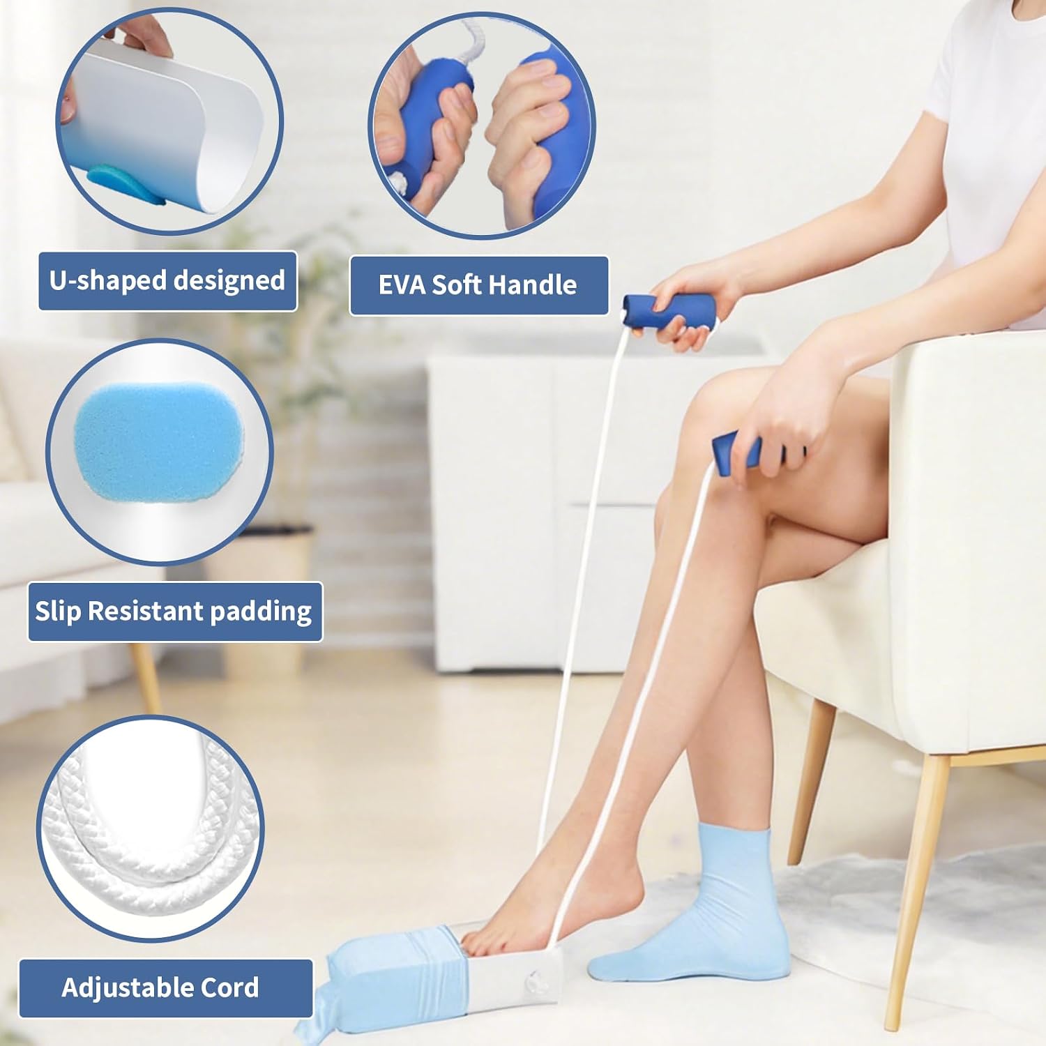 Sock Aid, Sock Aids for Putting On Socks, Sock Assistant Device No Bending with Foam Handles Easy On Easy Off, Sock