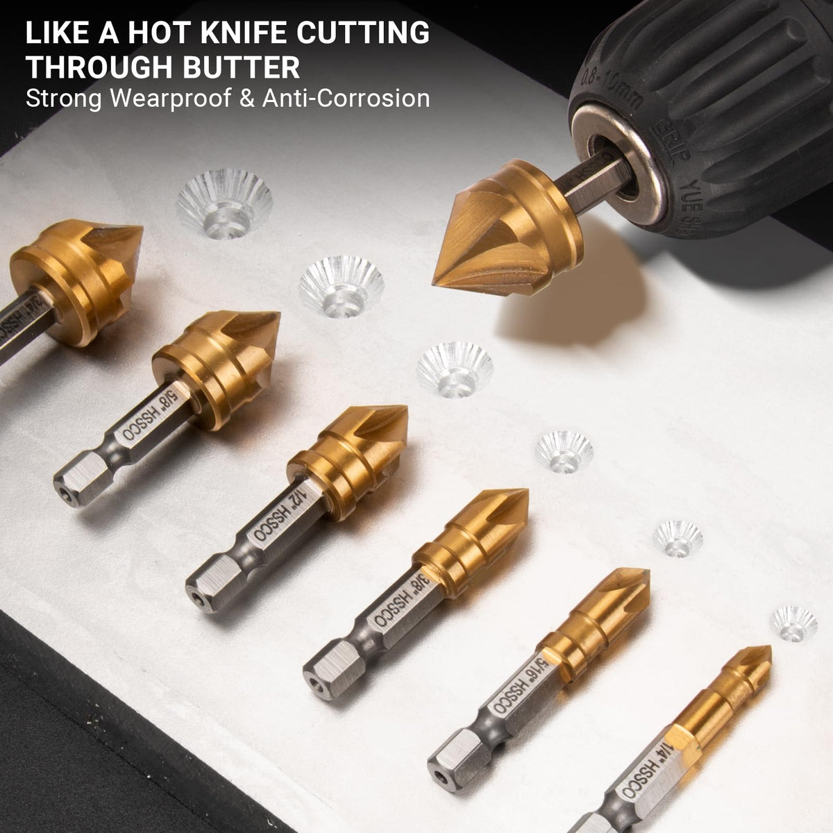 6 Pieces Countersink Drill Bit Set, M35 Cobalt HSS Countersink Drill Bits