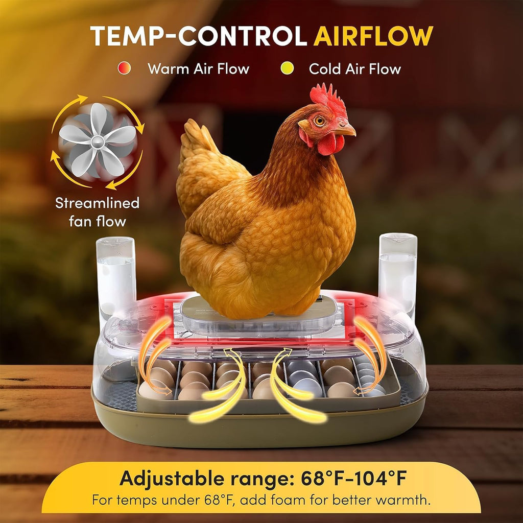 24 Egg Incubator, Incubators for Hatching Eggs with Fully Automatic Turner & Candler, Smart Temperature & Humidity