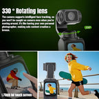 4K Handheld Camera with WiFi,Outdoor Pocket Gimbal Vlogging Camera,330° Rotating Lens Handheld Camcorder,64MP Fast