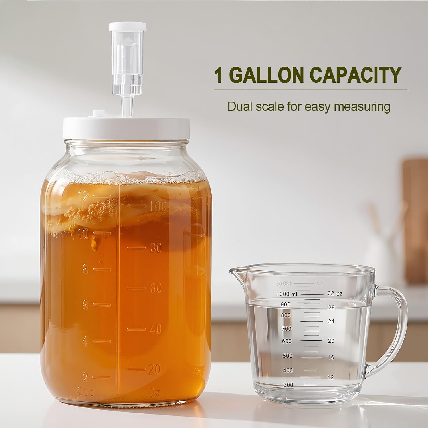 1 Gallon Large Glass Fermentation Jars with Airlock for Kombucha, Pickles | Wide Mouth Mead Making Kit, Canning Jars