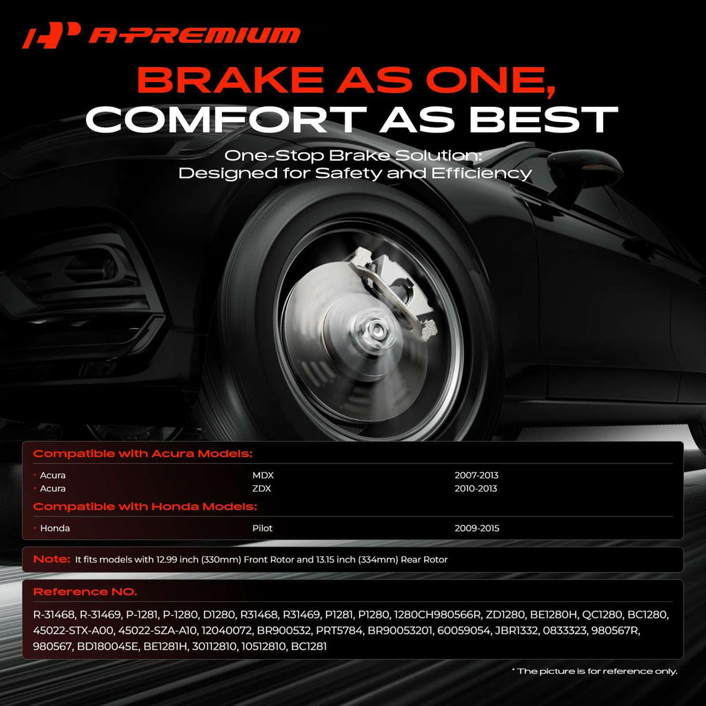 A-Premium Front Vented and Rear Solid Brake Rotors and Ceramic Pads Kit