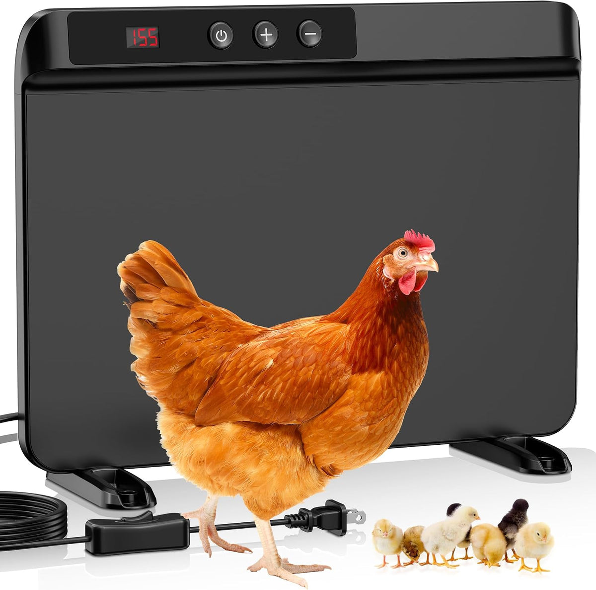 Smart Chicken Coop Heater with Efficient Thermostat, Compatible with Timers & Temp Controllers, 200W Safe Inside