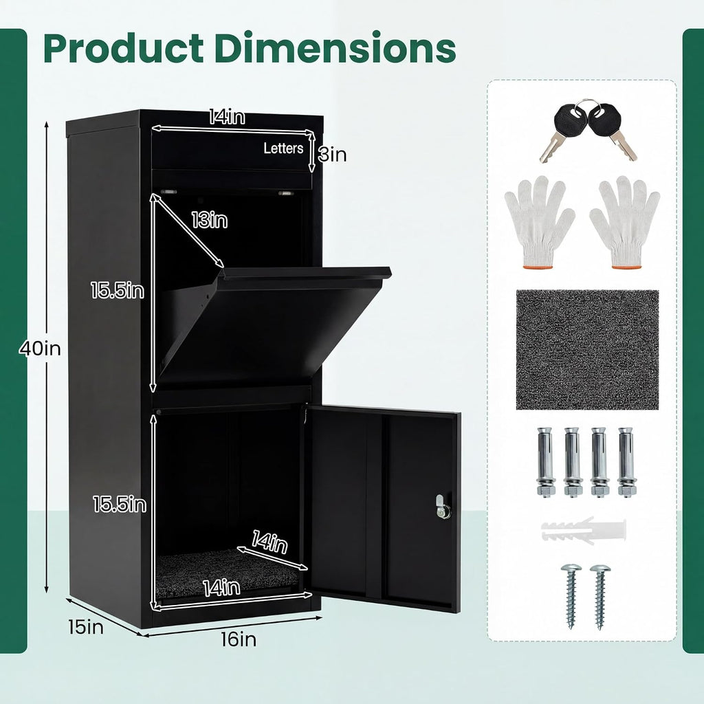 Large Outdoor Package Delivery Box with Anti-Theft Design | Lockable Door, and Weatherproof Galvanized Steel for