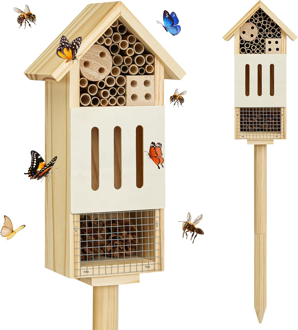 Bee House Bug Hotel & Butterfly House with Stake,Ladybug Hotel
