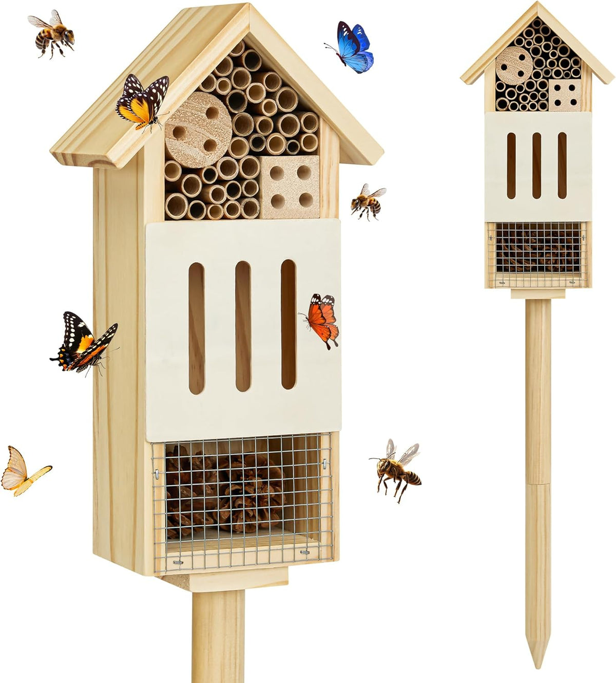Bee House Bug Hotel & Butterfly House with Stake,Ladybug Hotel