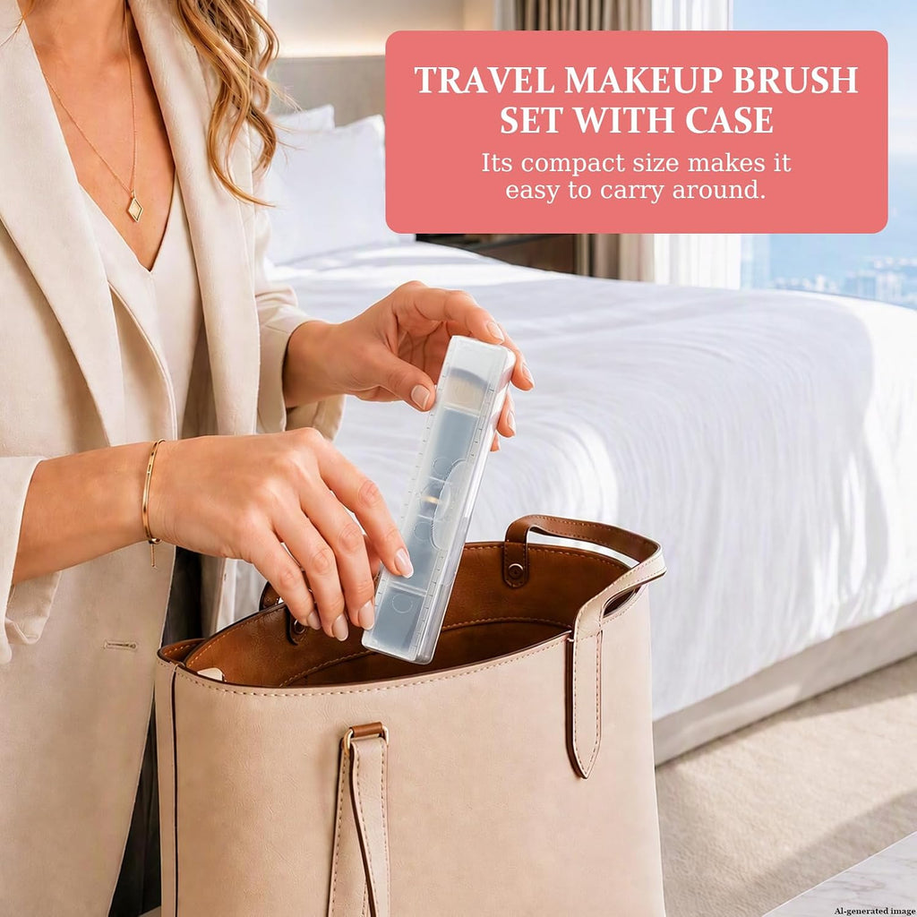 Travel Makeup Brush Set with Case, 4-in-1 Double-Ended Brush