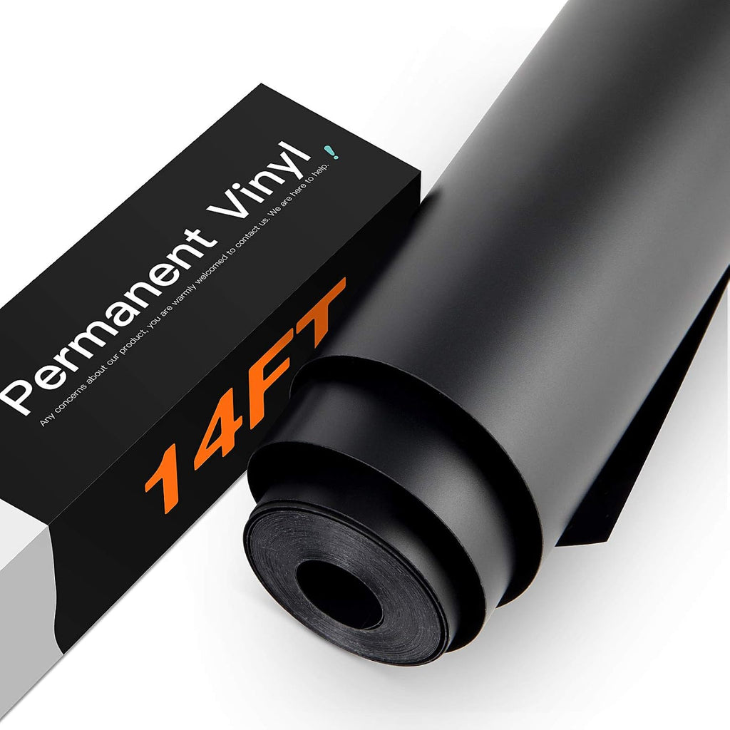 Matte Black Permanent Vinyl Roll, 12" x14FT, for Car Decals & Signs | Waterproof, Easy to Weed & Cut, Compatible with