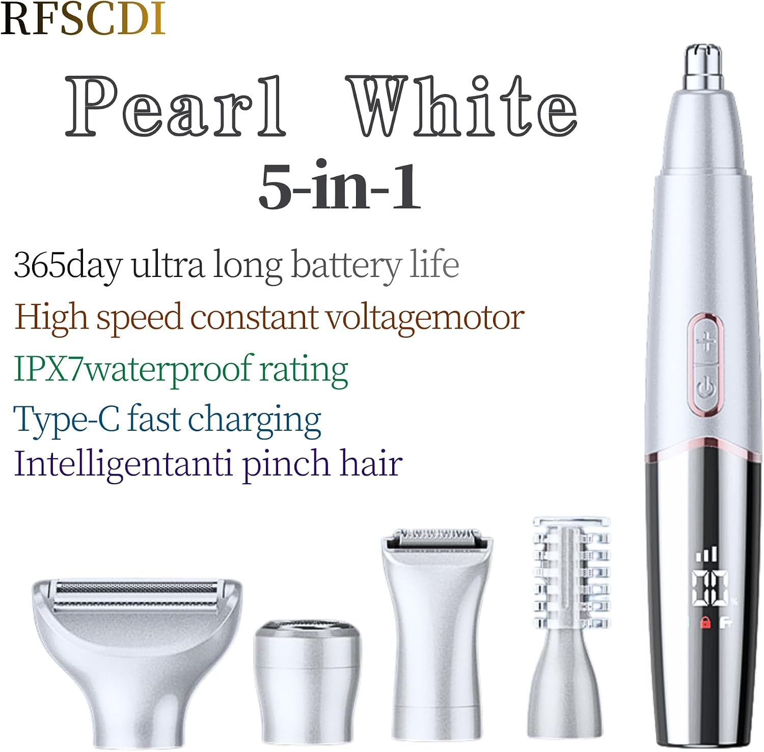 5-in-1 Rechargeable Nose & Ear Hair Trimmer - IPX7 Waterproof Dual Edge Grooming Kit for Men & Women, Perfect for