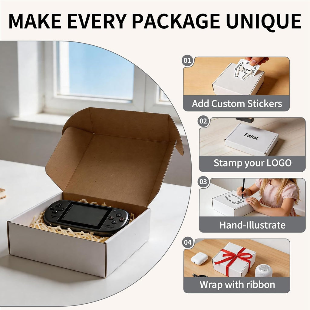 9" x 9" x 4" White Corrugated Cardboard Shipping Boxes Set of 25