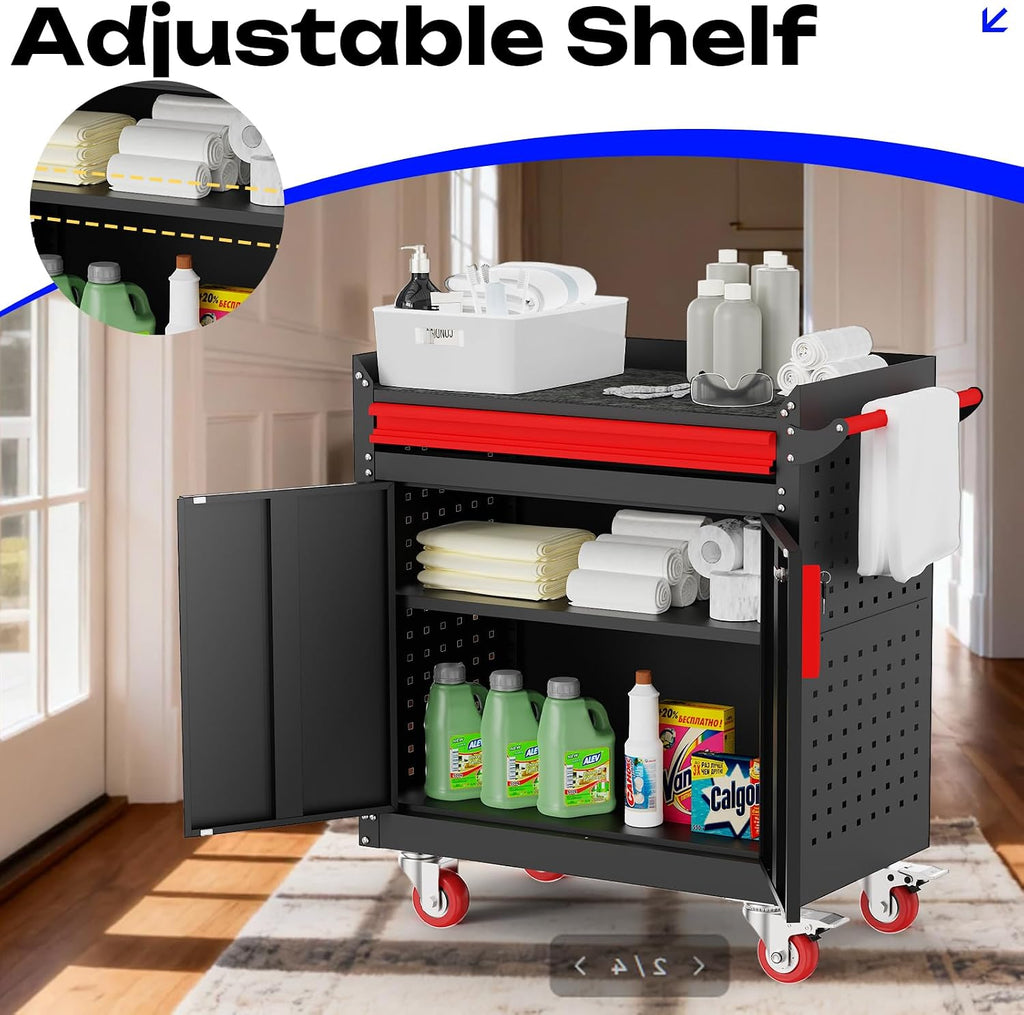 Heavy Duty Utility Cart,Metal Utility Service Cart 550 lbs Capacity,Rolling Tool Cart with Locking Casters,Adjustable