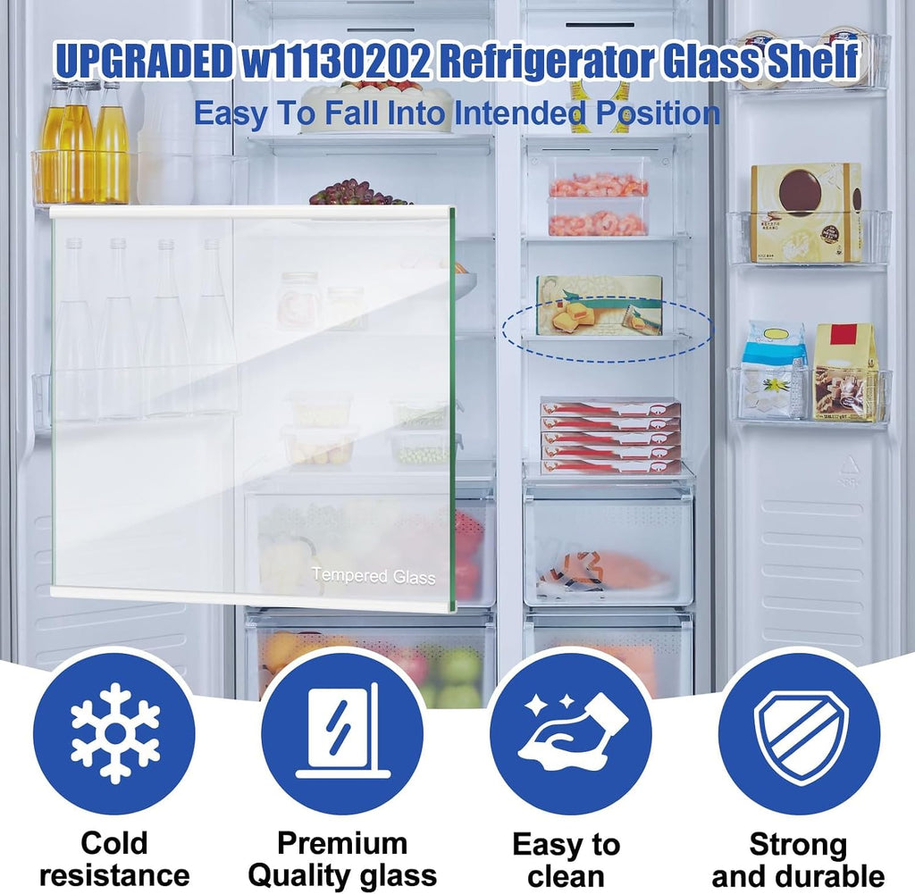 W11130202 Freezer Glass Shelf for Whirlpool WRS571CIHZ, Side by Side Freezer Tempered Glass Shelf Replacement, Refrigerator Glass Shelf Parts Replaces WRS571CIHZ04, WRS571CIHZ01, W10527848, 4545865