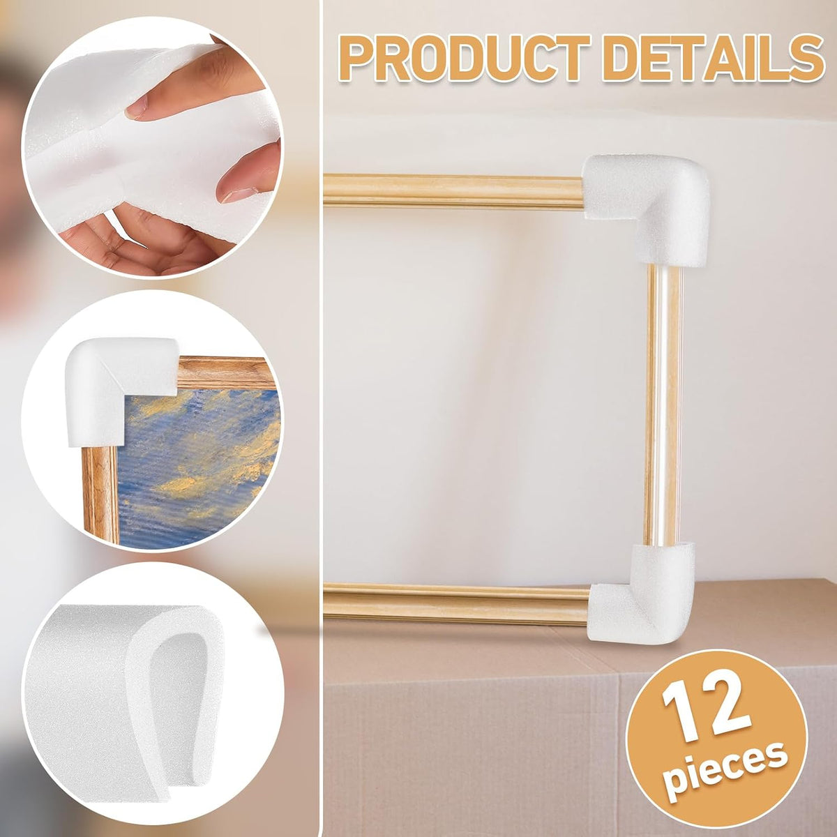 12 Pcs Foam Corner Protectors for Moving Mirror Art, TV Moving Box