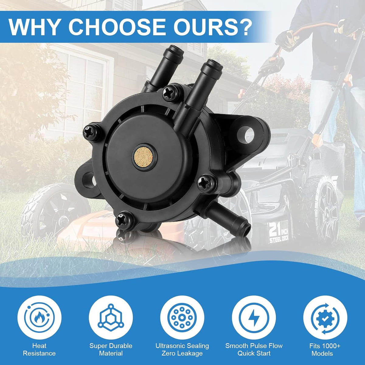 Fuel Pump Compatible with Kohler Briggs and Stratton Mikuni, Premium Fuel Pump for Lawn Mower Cub Cadet Golf Cart Club Car Fit John Deere Kawasaki Yamaha 808492 808656 with Filter and Oil Hose