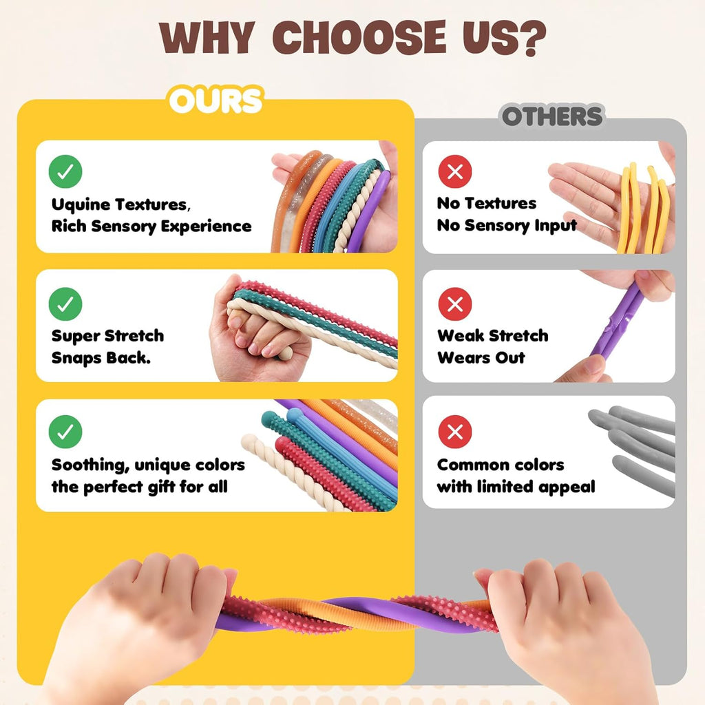 Fidget Sensory Autism Toys Kids - Textured Stretchy Strings for Adults ADHD Children Stress, Flexible & Durable Quiet