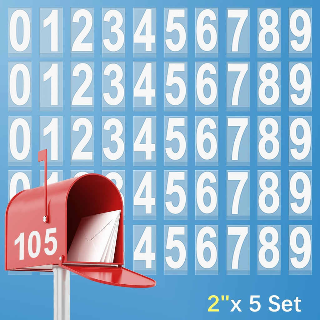 Reflective Mailbox Numbers Sticker Decal Waterproof Number Self Adhesive | 5 Sets (2" x 5 sets) Die Cut Classic Style