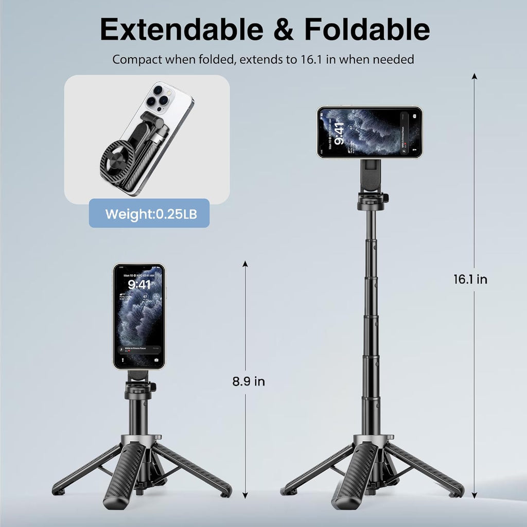 4-in-1 Multifunctional Magnetic Phone Tripod, Portable Selfie Stick for iPhone & Android with Detachable Remote and