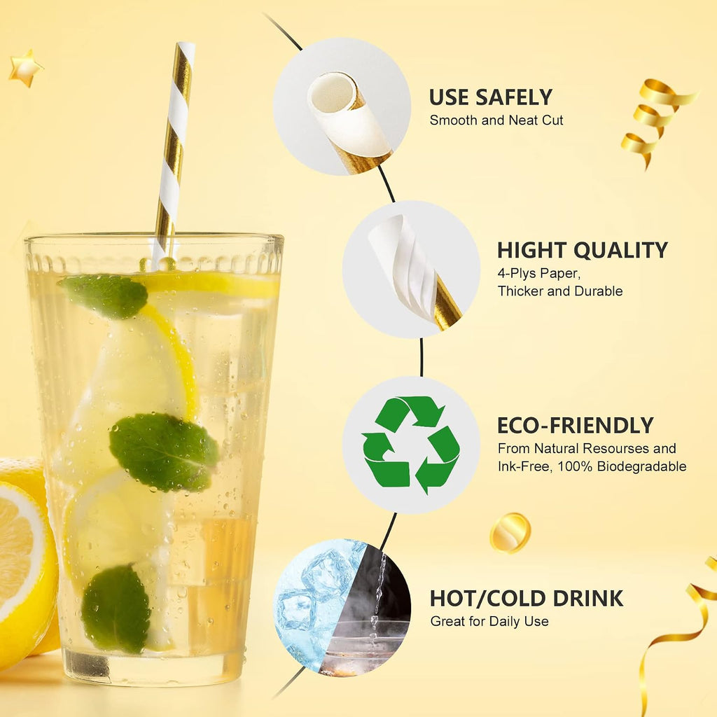 100 Pack Gold Paper Straws