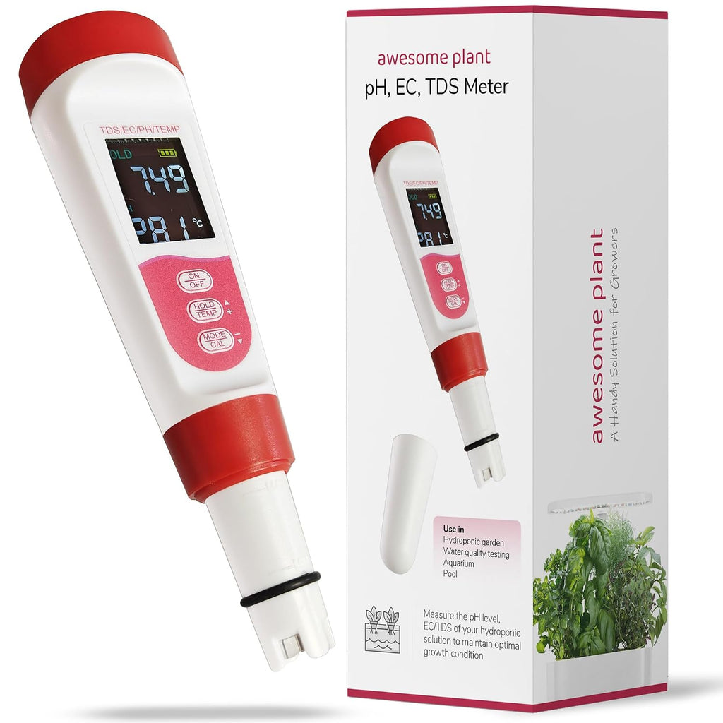 4-in-1 pH Meter TDS EC Meter for Hydroponics Growing System, Digital Water pH Tester for Hydroponic Nutrient Plant