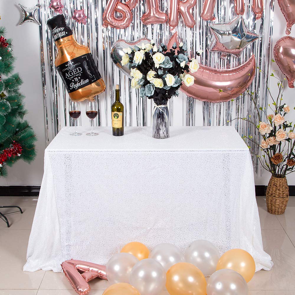 White Sequin Tablecloth, Glitter Table Cover 60x102 Inch Rectangle