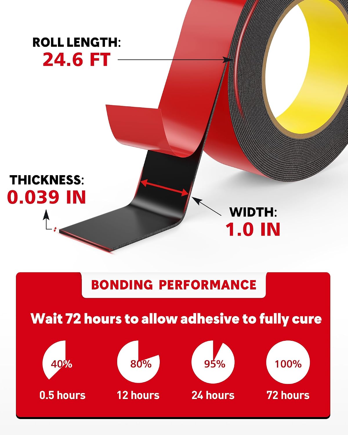 Double Sided Tape Heavy Duty, Strong Adhesive, 24.6ft x 1in