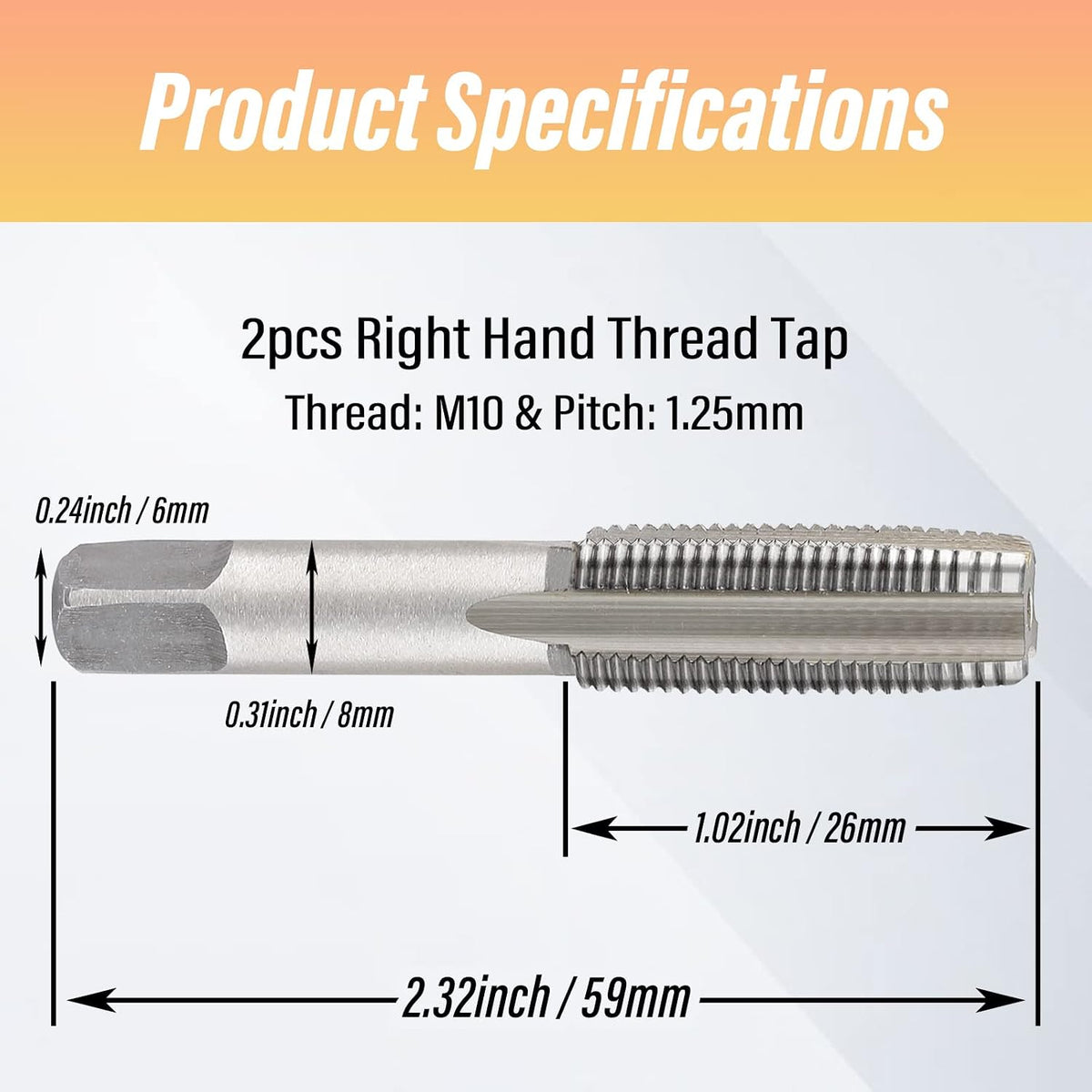 2 PCS M10x1.25 Metric Tap, HSS Thread Tool for Metal Cutting