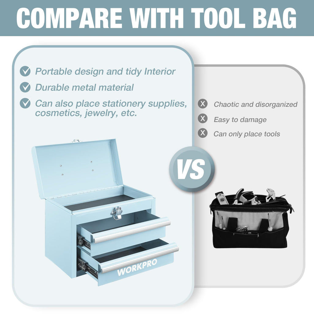 Portable Mini Metal Tool Box with 2 Drawers