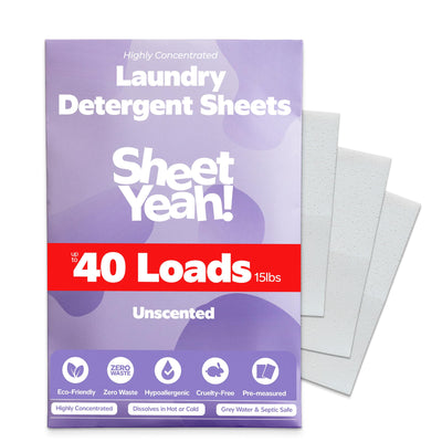Laundry Detergent Sheets - 40 Loads - No Plastic Jug Concentrated Laundry Detergent, Hypoallergenic, Gentle on Skin