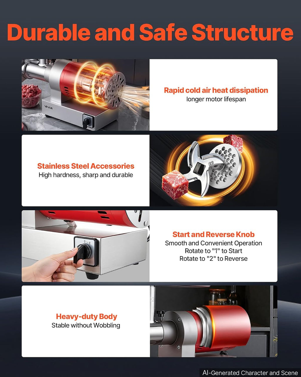 661 Lbs/Hour800 W Machine, 1.5 HP Electric Mincer with 2 Grinding Plates, Sausage Kit Set Meat Grinder Heavy Duty