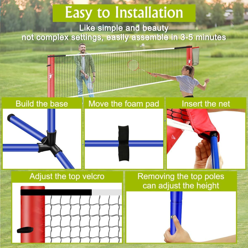 Pickleball Badminton Net Set for Backyards, All-in-One Portable Volleyball Combo Set with Adjustable Net, Volleyball